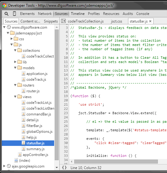 Chrome DevTools SOURCE view showing code tree structure