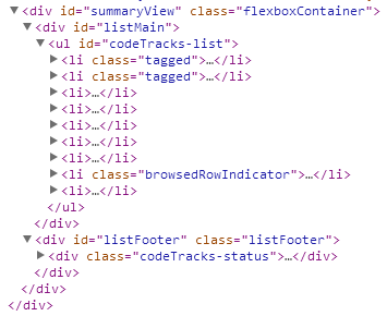 JSCT Summary view DOM hierarchy